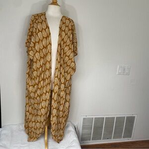 NWT New Boho Boutique Clay Cream Leaf Print Rayon Kimono One Size Bohemian Beach